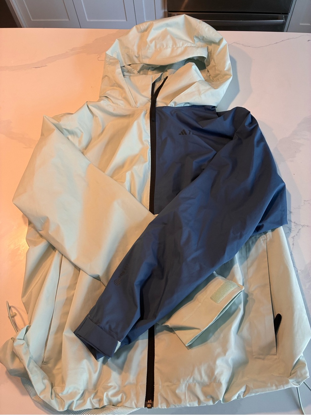 Adidas Two-Tone Light Blue & Navy Hooded Rain Jacket